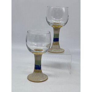 Handcrafted Stemmed Glass Goblets Ceramic Base & Colorful Design 2-Piece Set